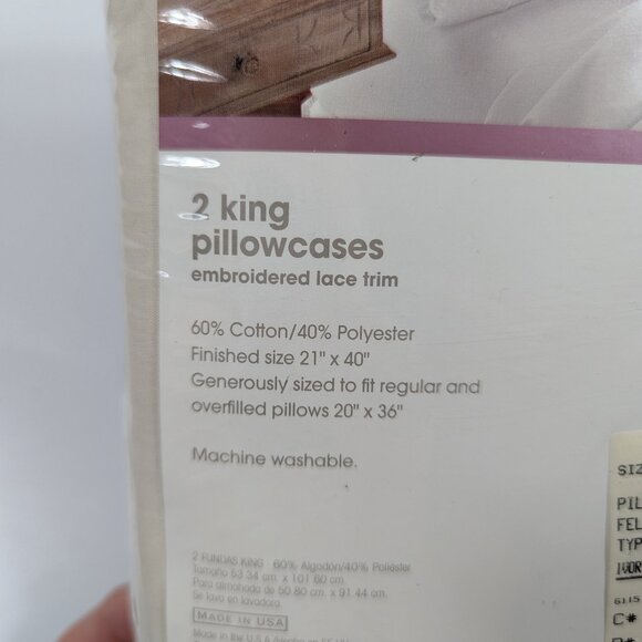 JC Penny Felecity Embroidered Lace Trim King Pillowcases in Ivory - Set of 2 - Picture 5 of 9